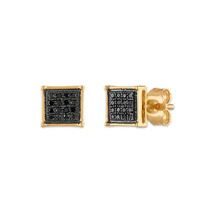 1/10 CTW Natural Diamond Cluster Stud Treated Black Earrings in 10KT Yellow Gold
