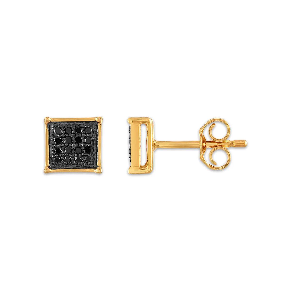 1/10 CTW Natural Diamond Cluster Stud Treated Black Earrings in 10KT Yellow Gold