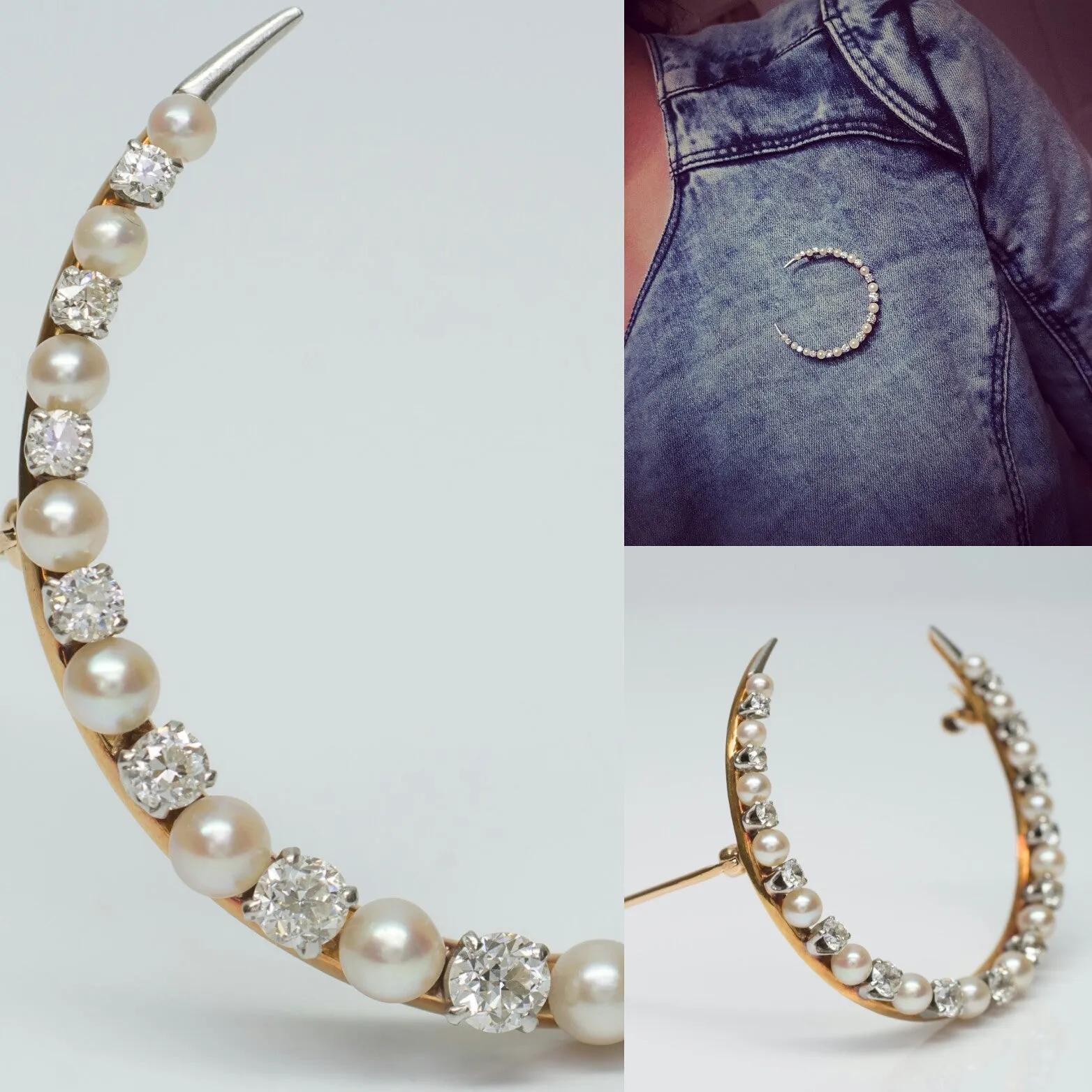 1.16ctw EDWARDIAN OLD EUROPEAN CUT DIAMOND AND PEARL BROOCH