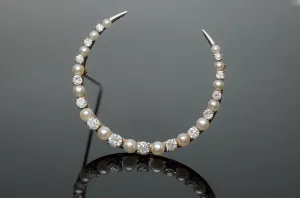 1.16ctw EDWARDIAN OLD EUROPEAN CUT DIAMOND AND PEARL BROOCH