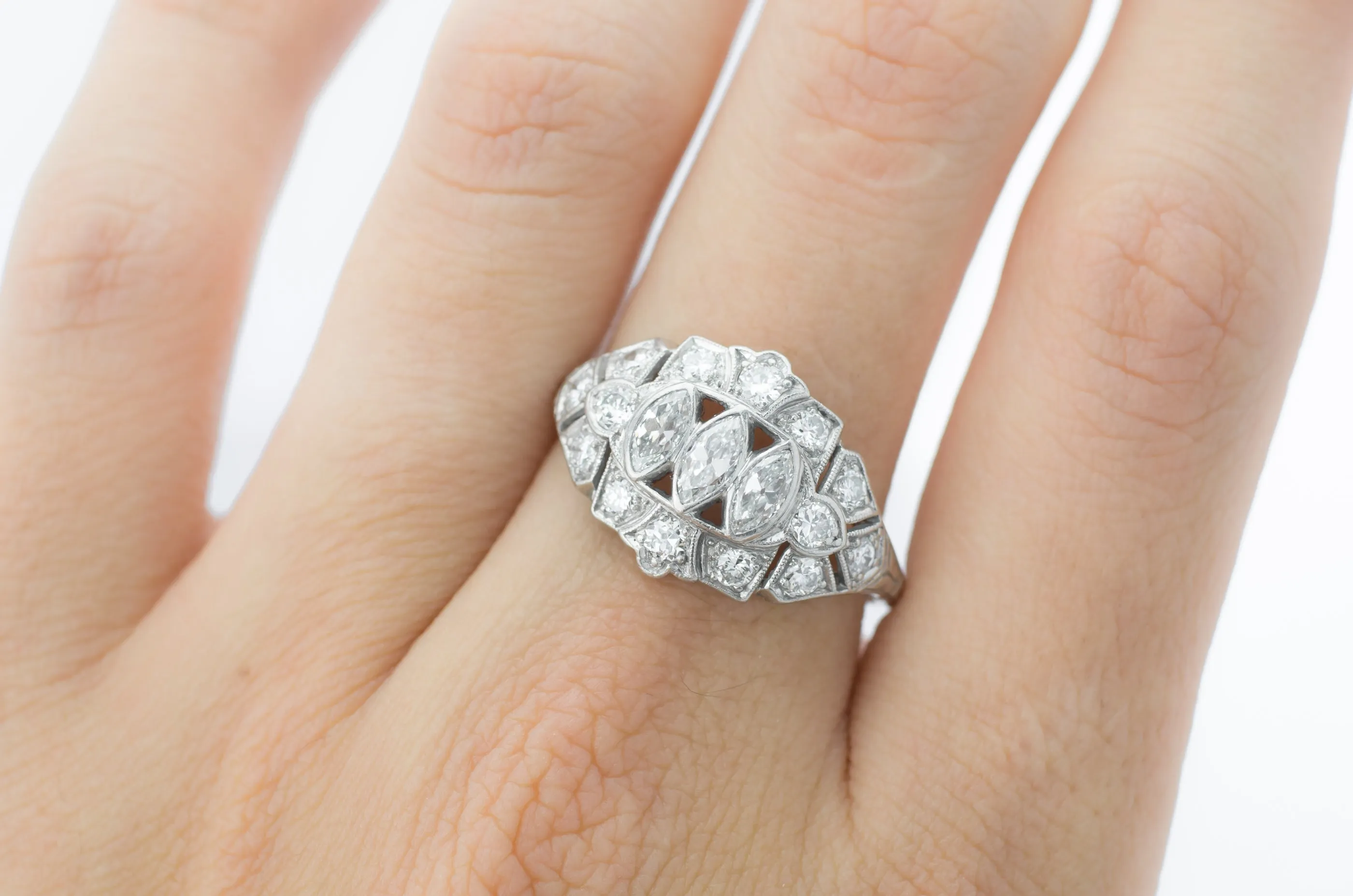 1.22CTW OLD CUT MARQUIS DIAMOND RING IN PLATINUM