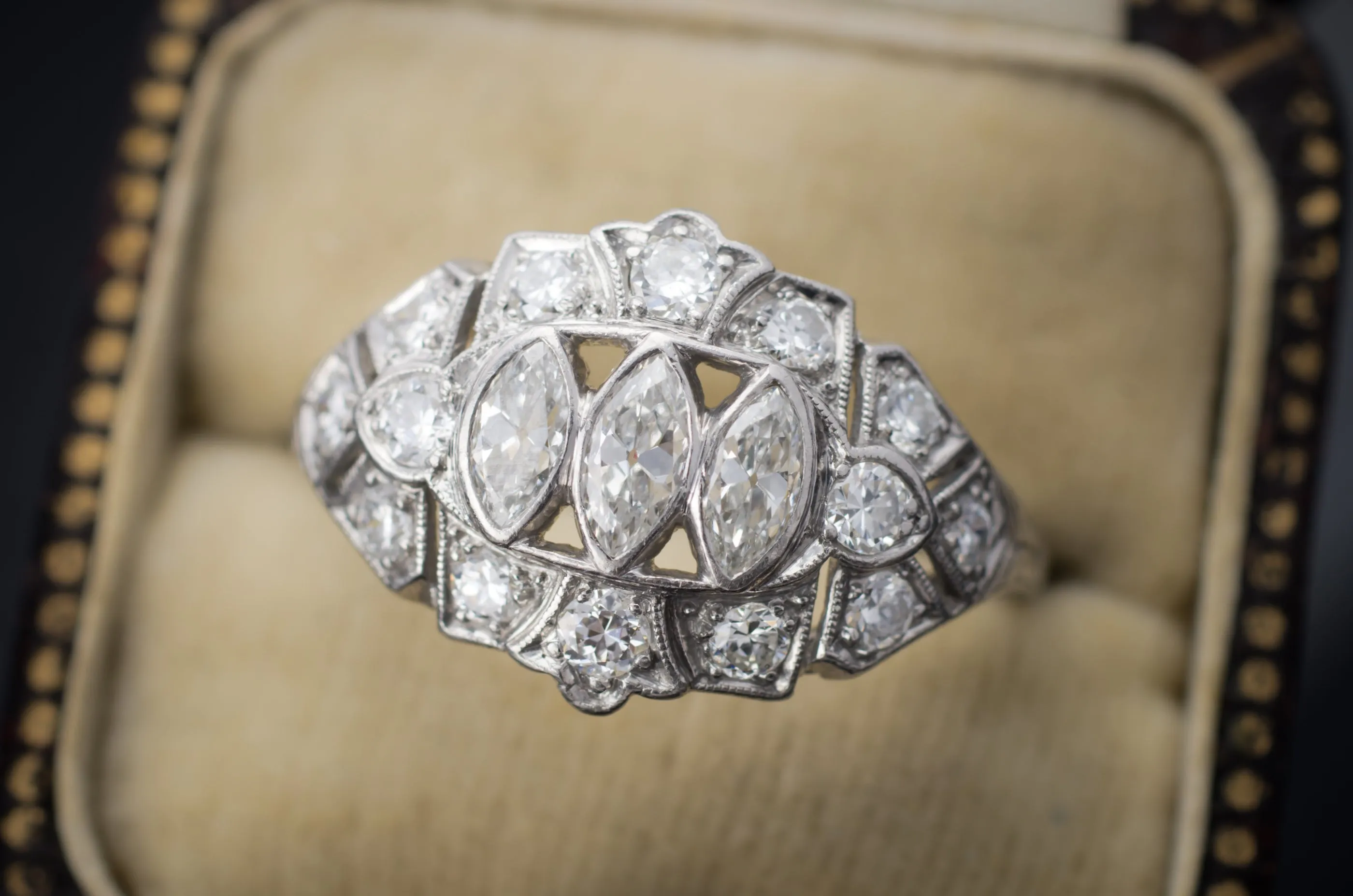 1.22CTW OLD CUT MARQUIS DIAMOND RING IN PLATINUM