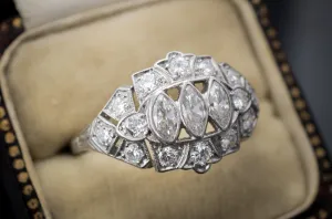1.22CTW OLD CUT MARQUIS DIAMOND RING IN PLATINUM
