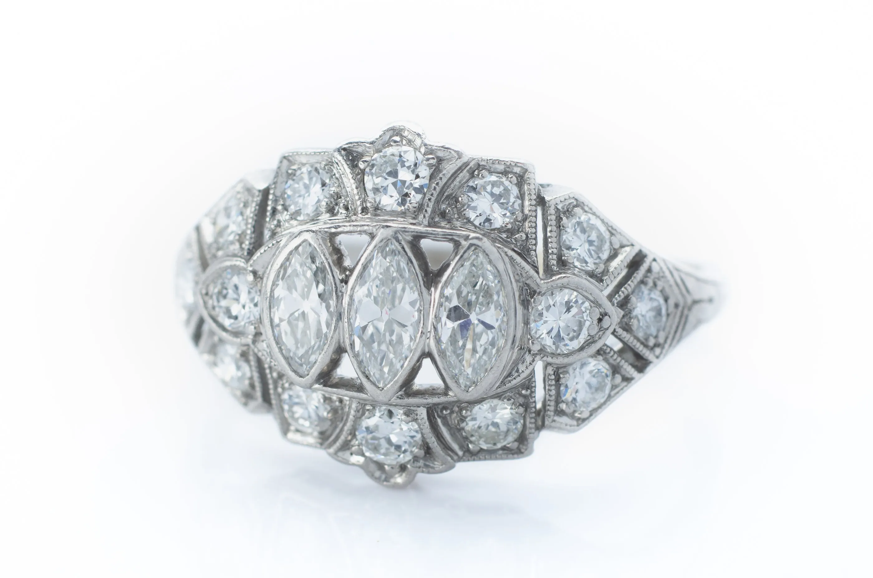 1.22CTW OLD CUT MARQUIS DIAMOND RING IN PLATINUM
