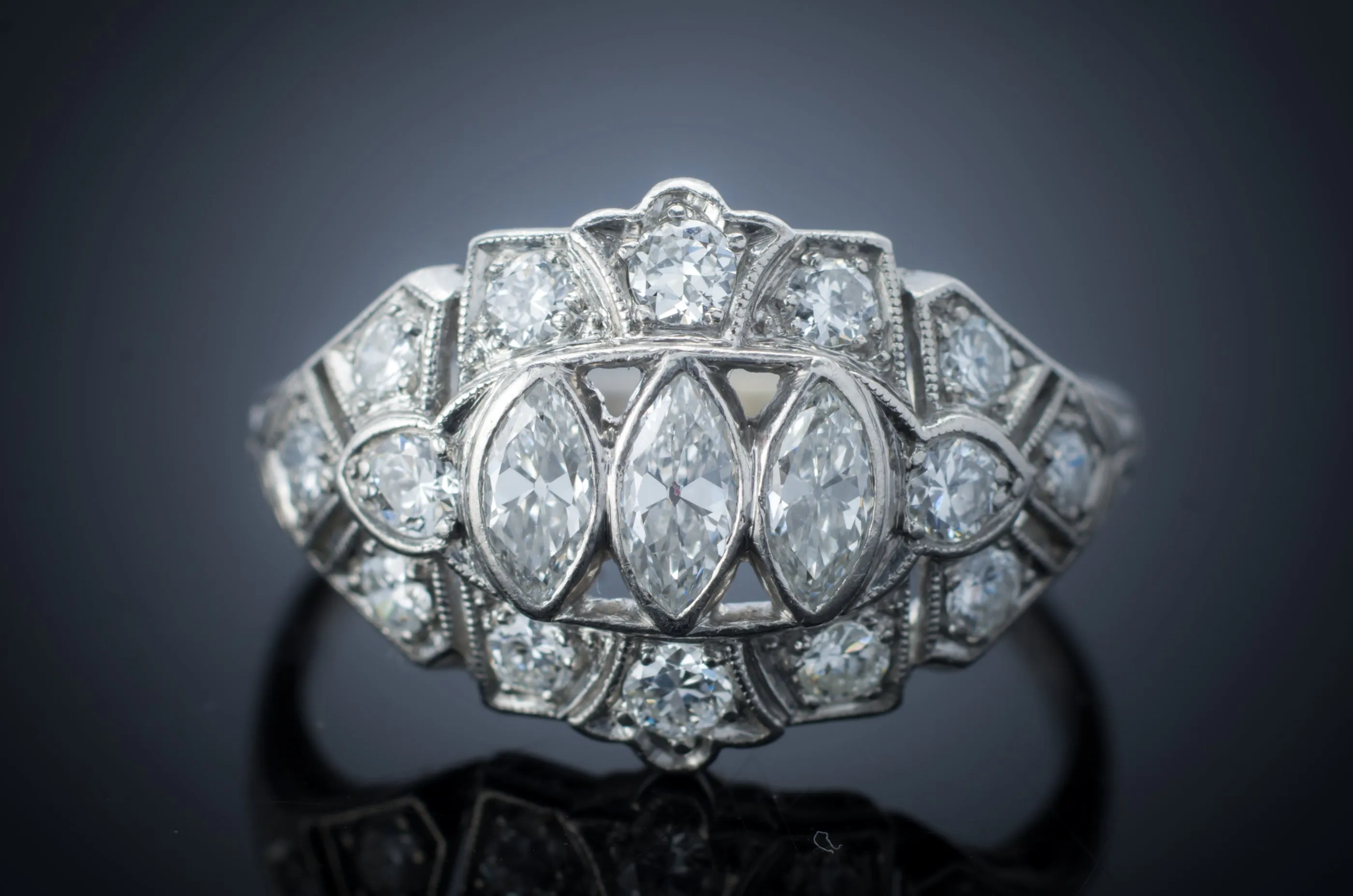1.22CTW OLD CUT MARQUIS DIAMOND RING IN PLATINUM