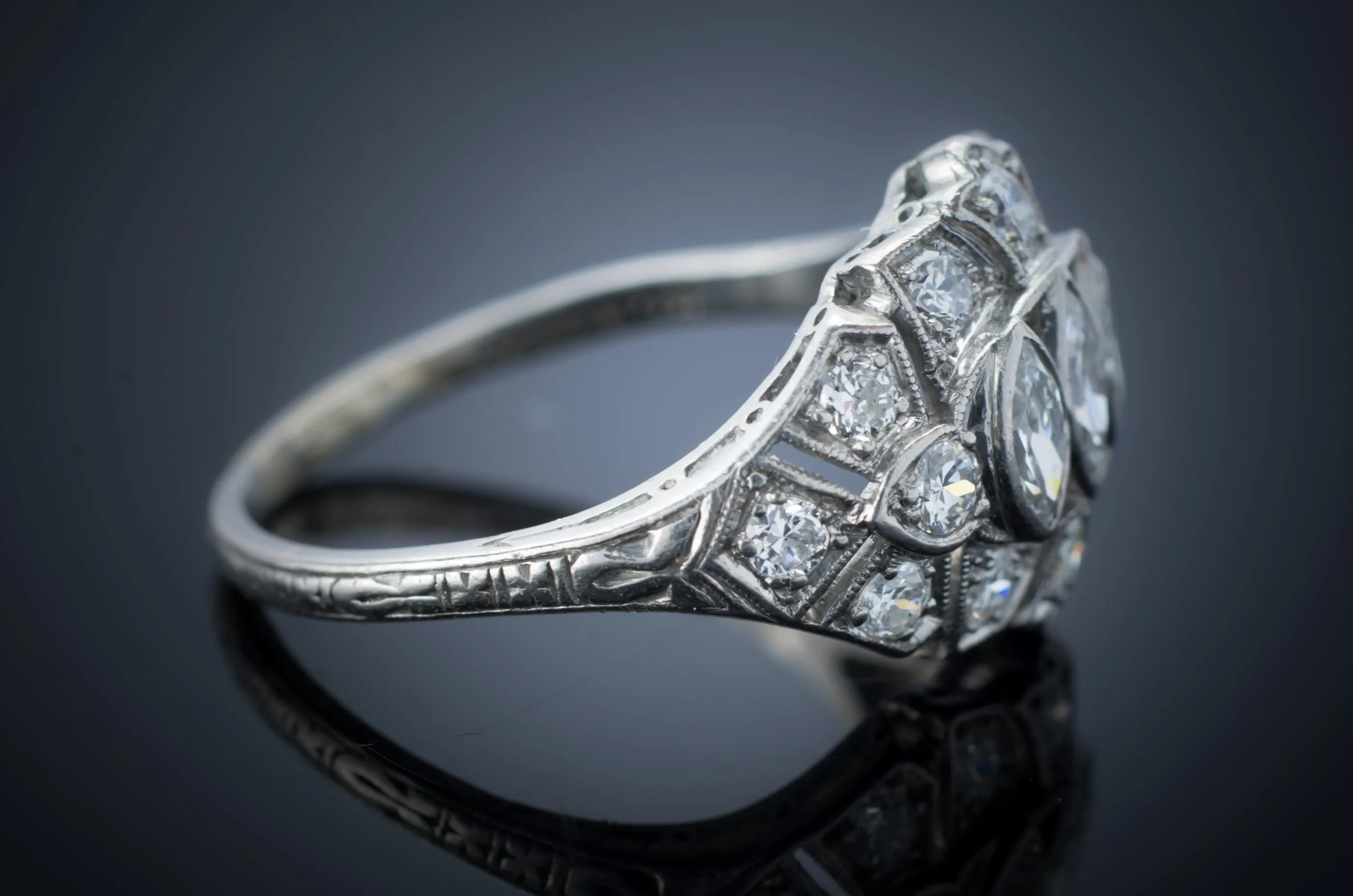 1.22CTW OLD CUT MARQUIS DIAMOND RING IN PLATINUM