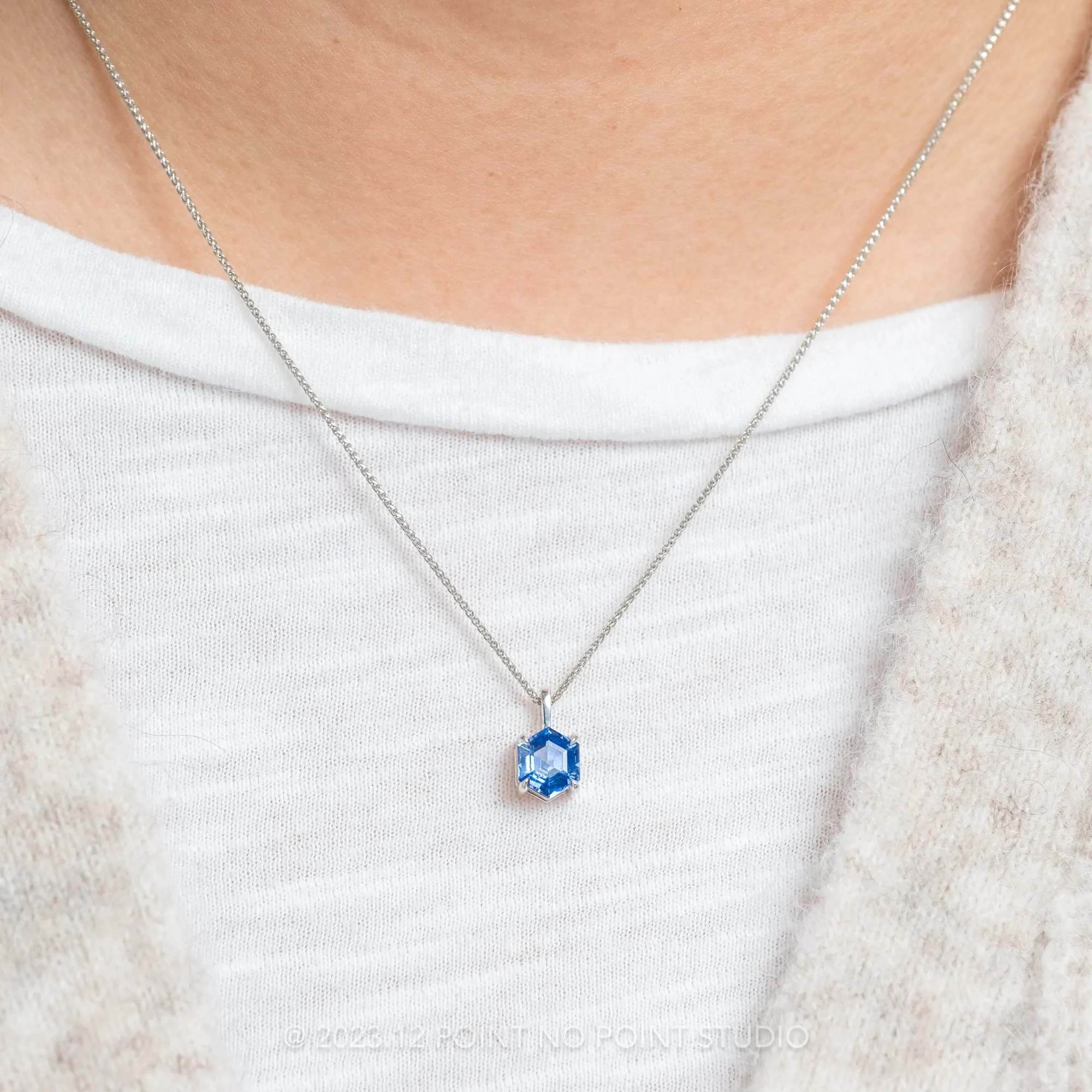 1.26 Carat Blue Hexagon Sapphire Necklace, Platinum