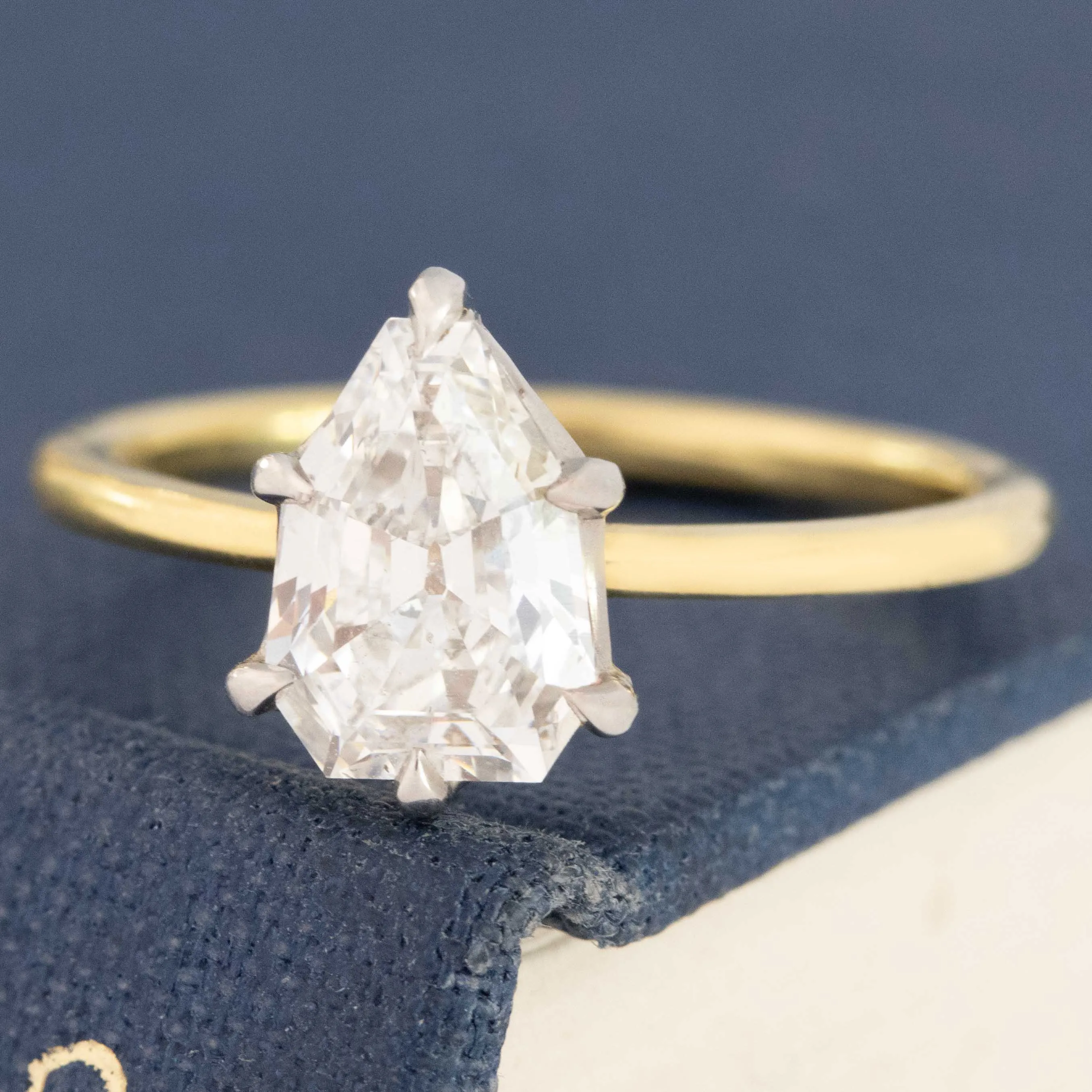 1.33ct Vintage Shield Shape Diamond Solitaire, GIA E VS2