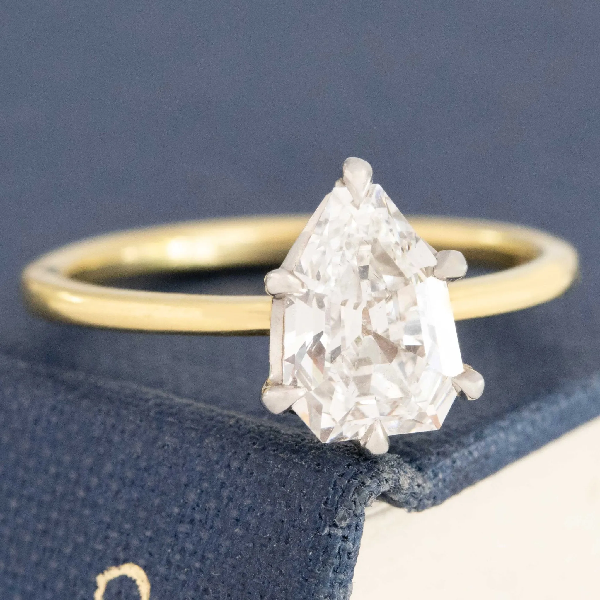 1.33ct Vintage Shield Shape Diamond Solitaire, GIA E VS2