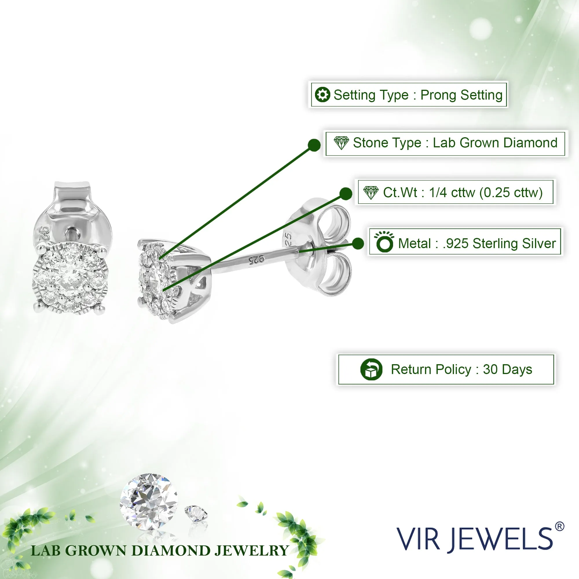 1/4 cttw Diamond Stud Earrings in .925 Sterling Silver
