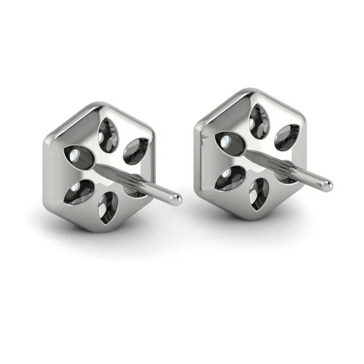 14 KT White Gold Diamond Cluster Honeycomb Stud Earrings