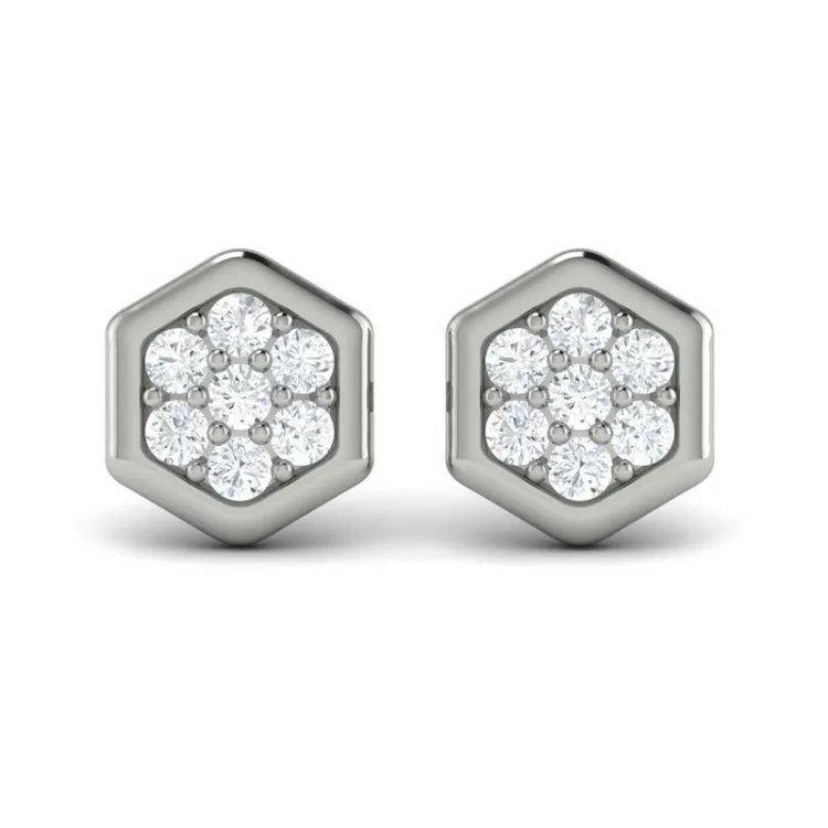14 KT White Gold Diamond Cluster Honeycomb Stud Earrings