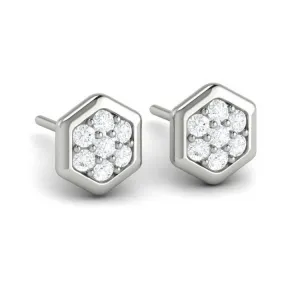 14 KT White Gold Diamond Cluster Honeycomb Stud Earrings