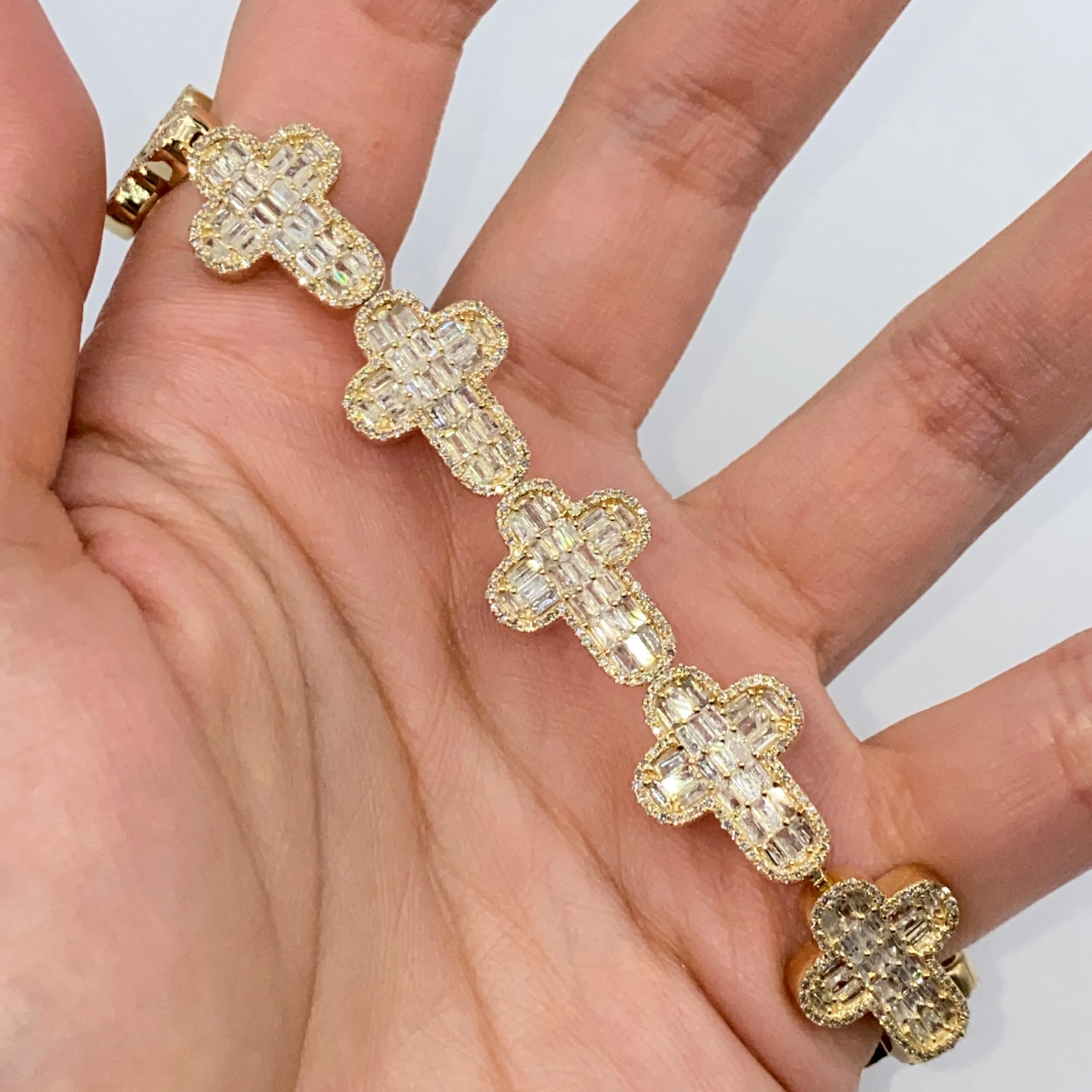 14K 12.5MM Chubby Cross Diamond Baguette Bracelet