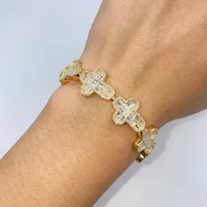 14K 12.5MM Chubby Cross Diamond Baguette Bracelet
