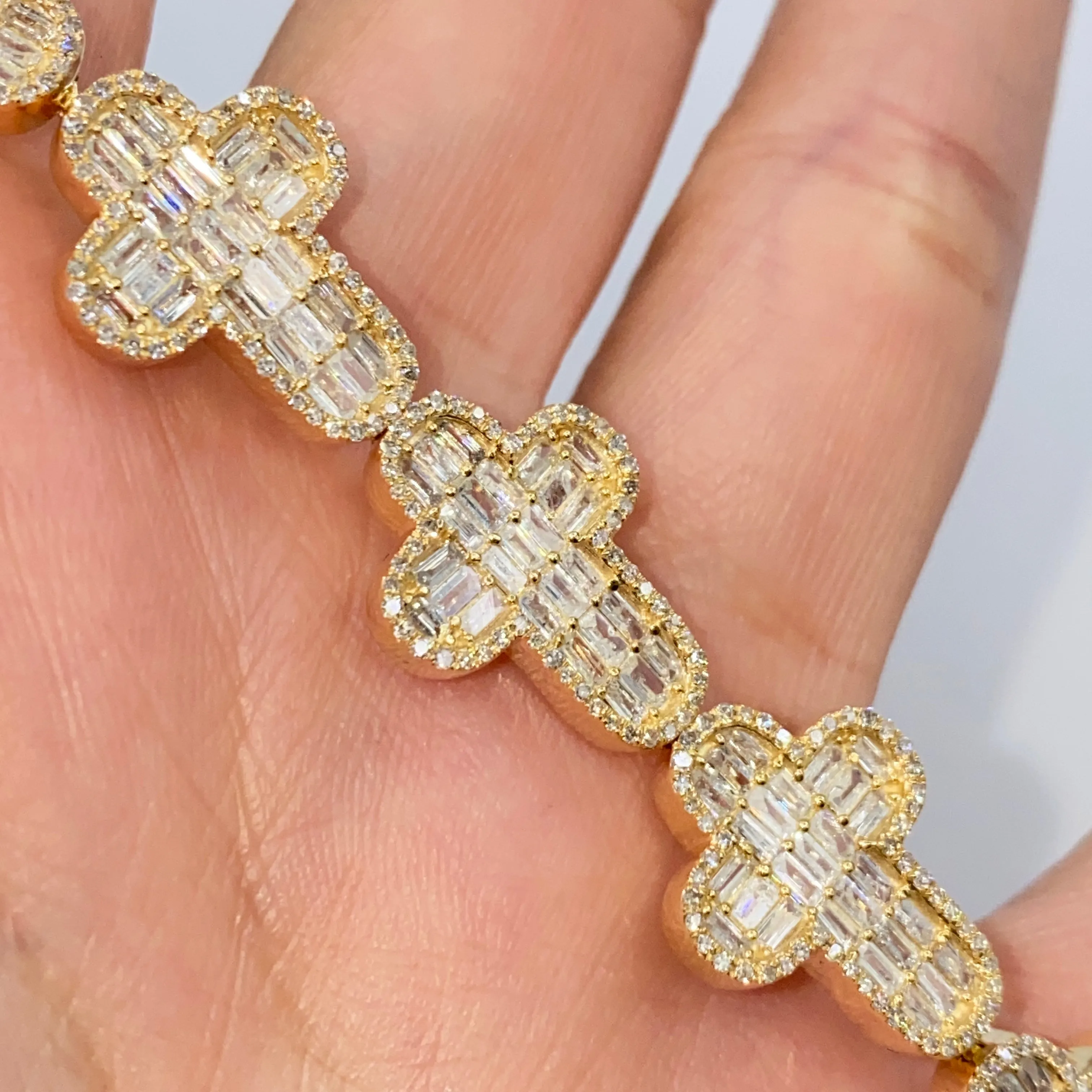 14K 12.5MM Chubby Cross Diamond Baguette Bracelet