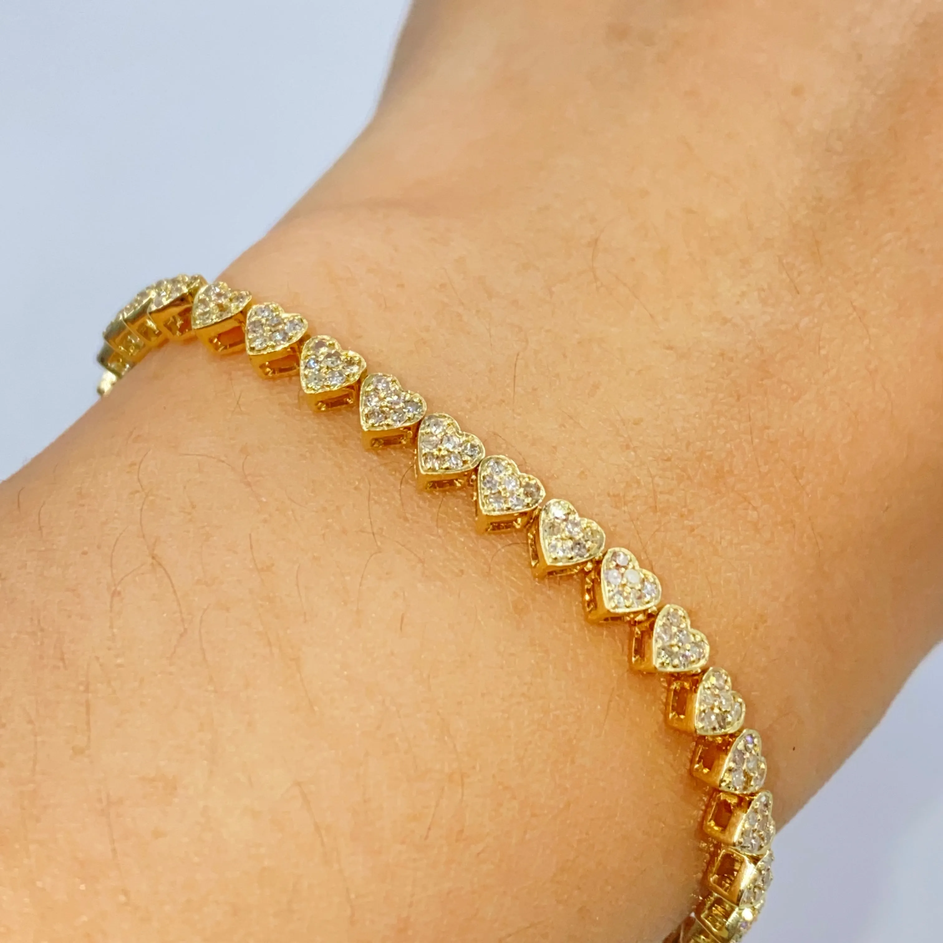 14K 3.8MM Heart Diamond Tennis Bracelet 7"