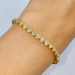 14K 3.8MM Heart Diamond Tennis Bracelet 7"