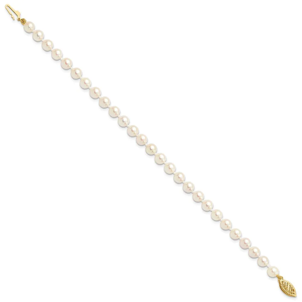 14k 5-6mm Round White Gold Saltwater Akoya Cultured Pearl Bracelet