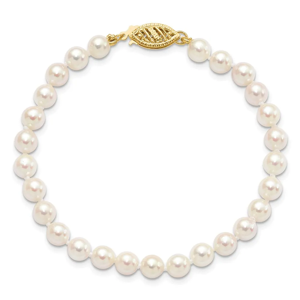 14k 5-6mm Round White Gold Saltwater Akoya Cultured Pearl Bracelet
