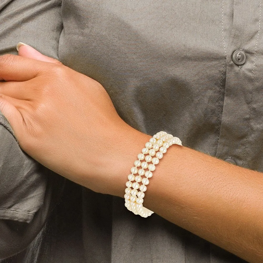 14k 5-6mm White Gold Near Round FW Cultured Pearl 3-strand Bracelet