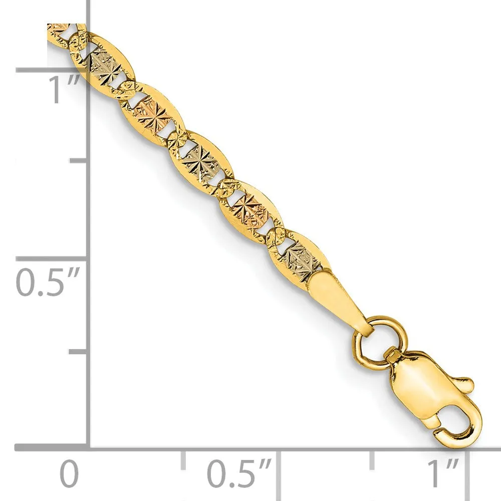 14K 7 inch 2.75mm Tri-color Pav� Valentino with Lobster Clasp Bracelet