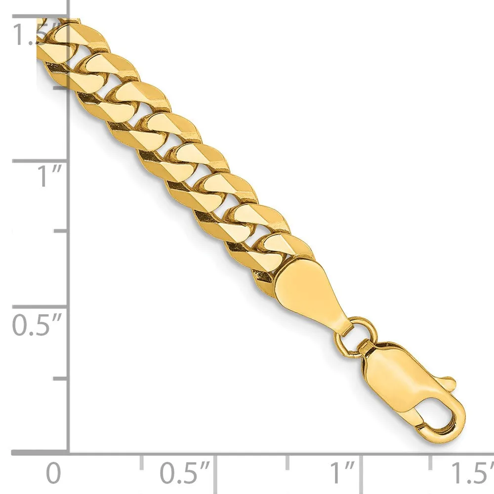 14K 7 inch 5.75mm Flat Beveled Curb with Lobster Clasp Bracelet