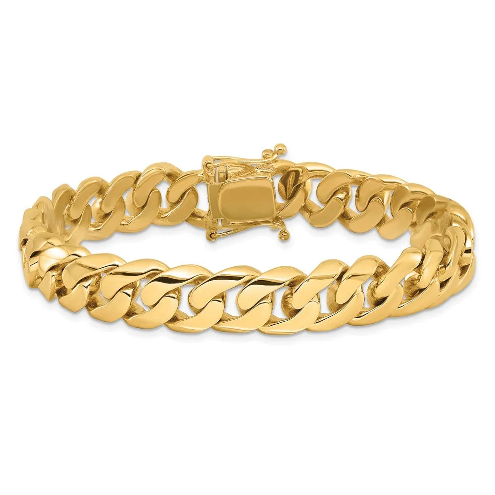 14K 8 inch 10.8mm Hand Polished Rounded Curb Link with Box Catch Clasp Bracelet
