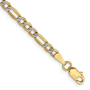 14K 8 inch 3.2mm Semi-Solid with Rhodium Pav� Figaro with Lobster Clasp Bracelet