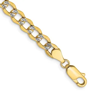 14K 8 inch 5.2mm Semi-Solid with Rhodium Pav� Curb with Lobster Clasp Bracelet
