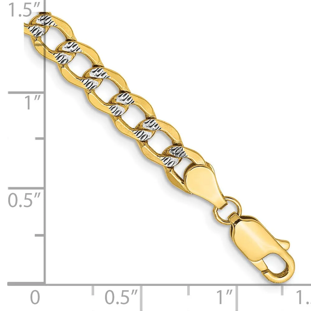 14K 8 inch 5.2mm Semi-Solid with Rhodium Pav� Curb with Lobster Clasp Bracelet