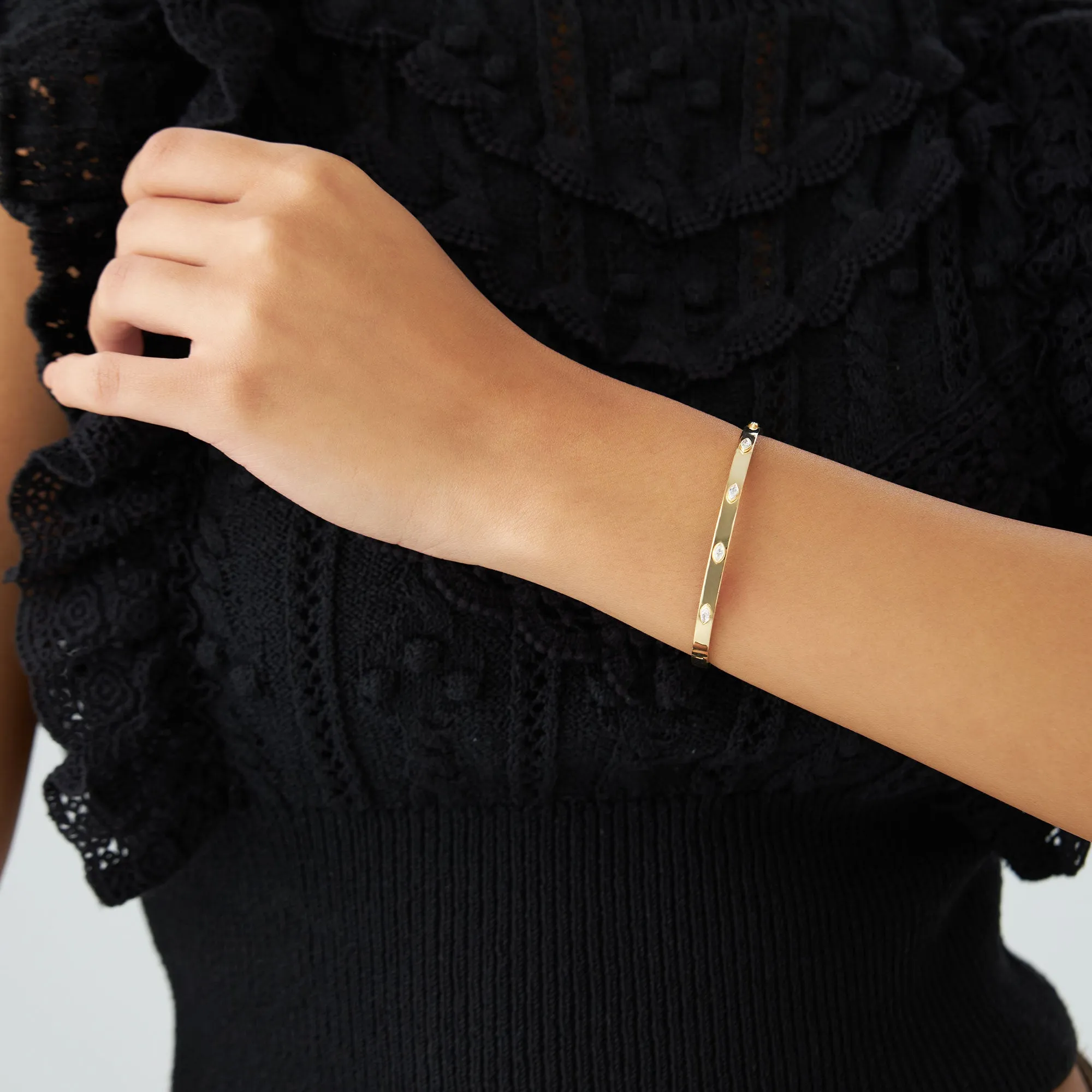 14k Bezel Setting Marquise Shaped Diamond Bangle