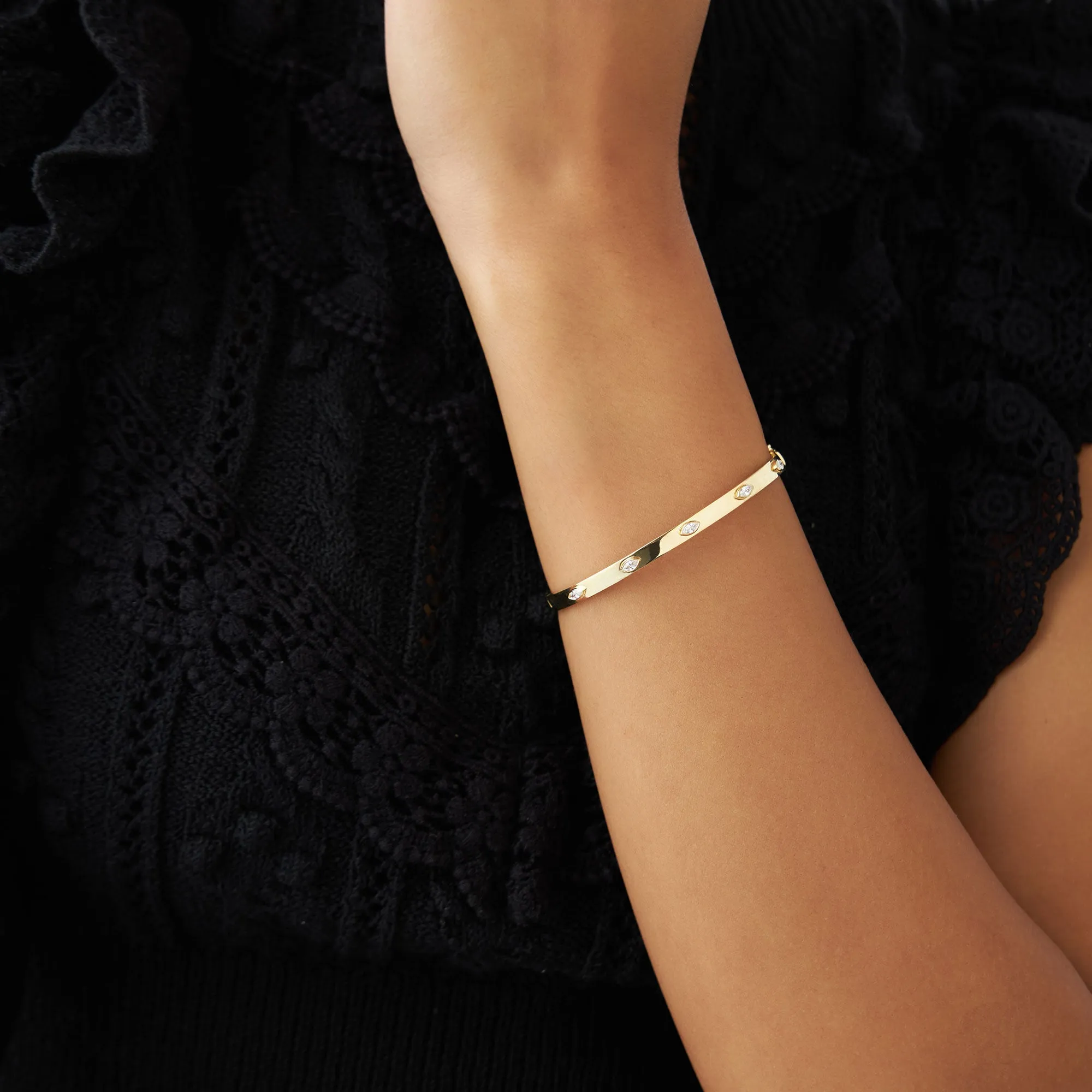 14k Bezel Setting Marquise Shaped Diamond Bangle