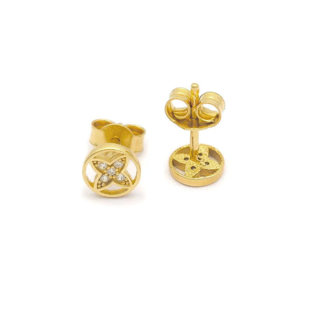 14k CZ Fancy Circle Stud Earrings