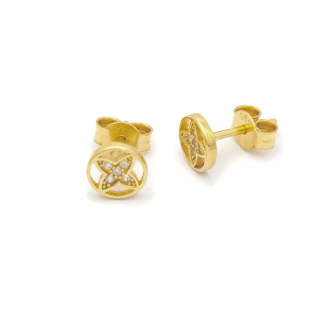 14k CZ Fancy Circle Stud Earrings