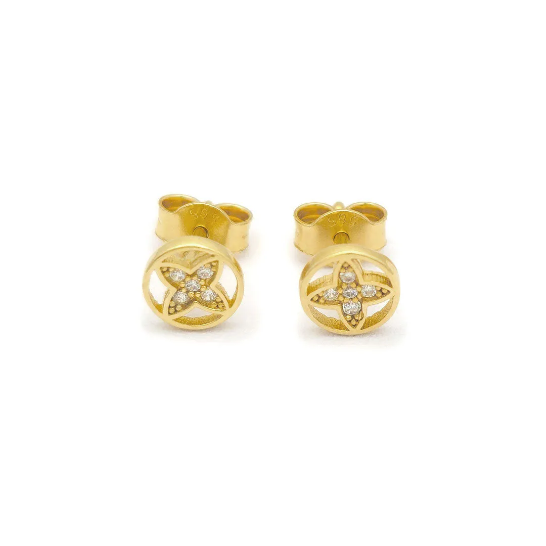 14k CZ Fancy Circle Stud Earrings