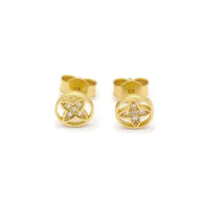 14k CZ Fancy Circle Stud Earrings
