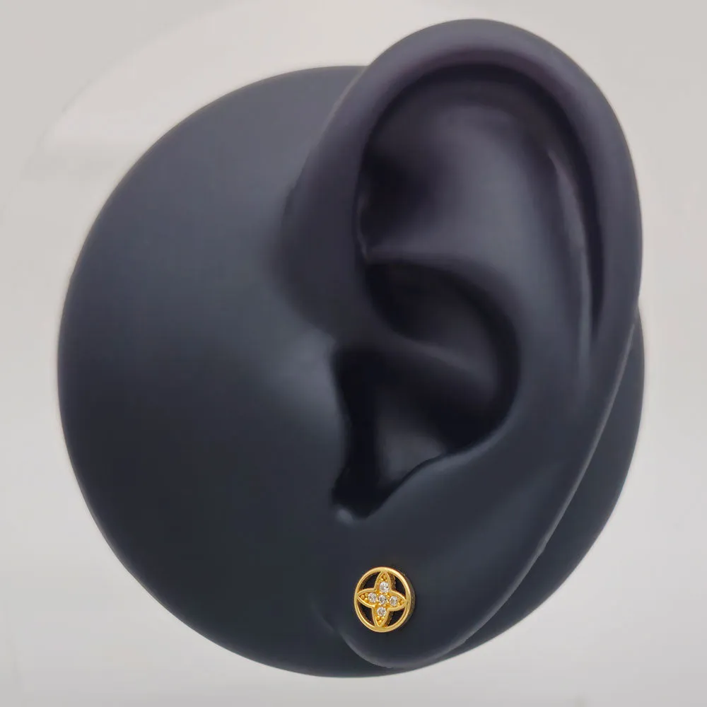 14k CZ Fancy Circle Stud Earrings