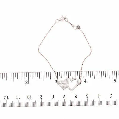 14K Diamond Double Heart Bracelet White Gold