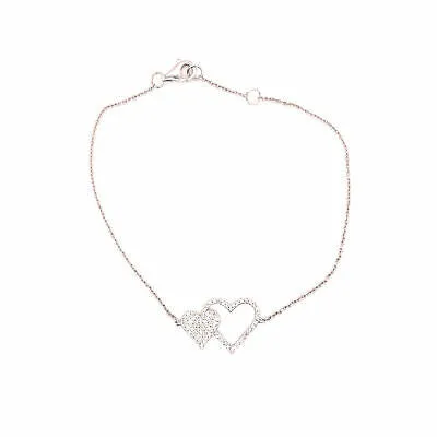 14K Diamond Double Heart Bracelet White Gold