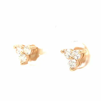 14K Diamond Three-Stone Cluster Earrings Yellow Gold