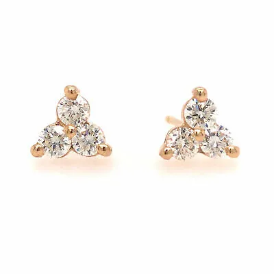 14K Diamond Three-Stone Cluster Earrings Yellow Gold