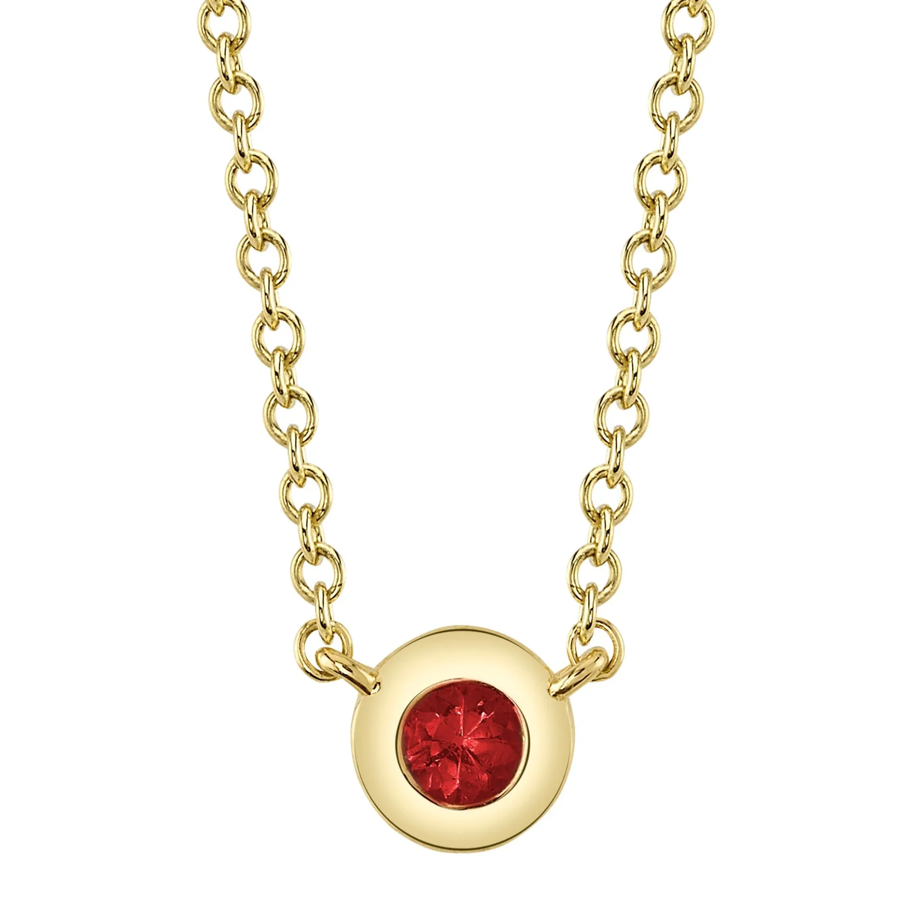 14K Gold 0.05 Carat Round Ruby Bezel Necklace