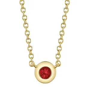14K Gold 0.05 Carat Round Ruby Bezel Necklace