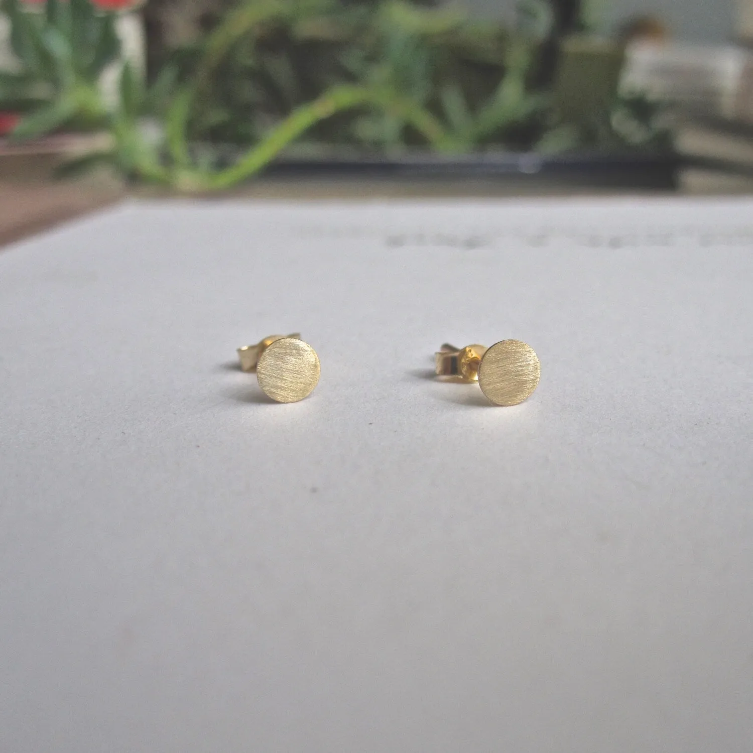 14k Gold Circle Stud Earrings – Solid 14k Yellow Gold Minimalist Earrings – Small Gold Studs (2mm-10mm) – Matte or Polished Finish - 0003