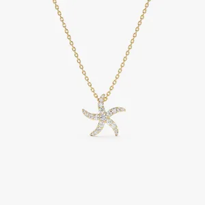 14k Gold Diamond Starfish Charm Pendant