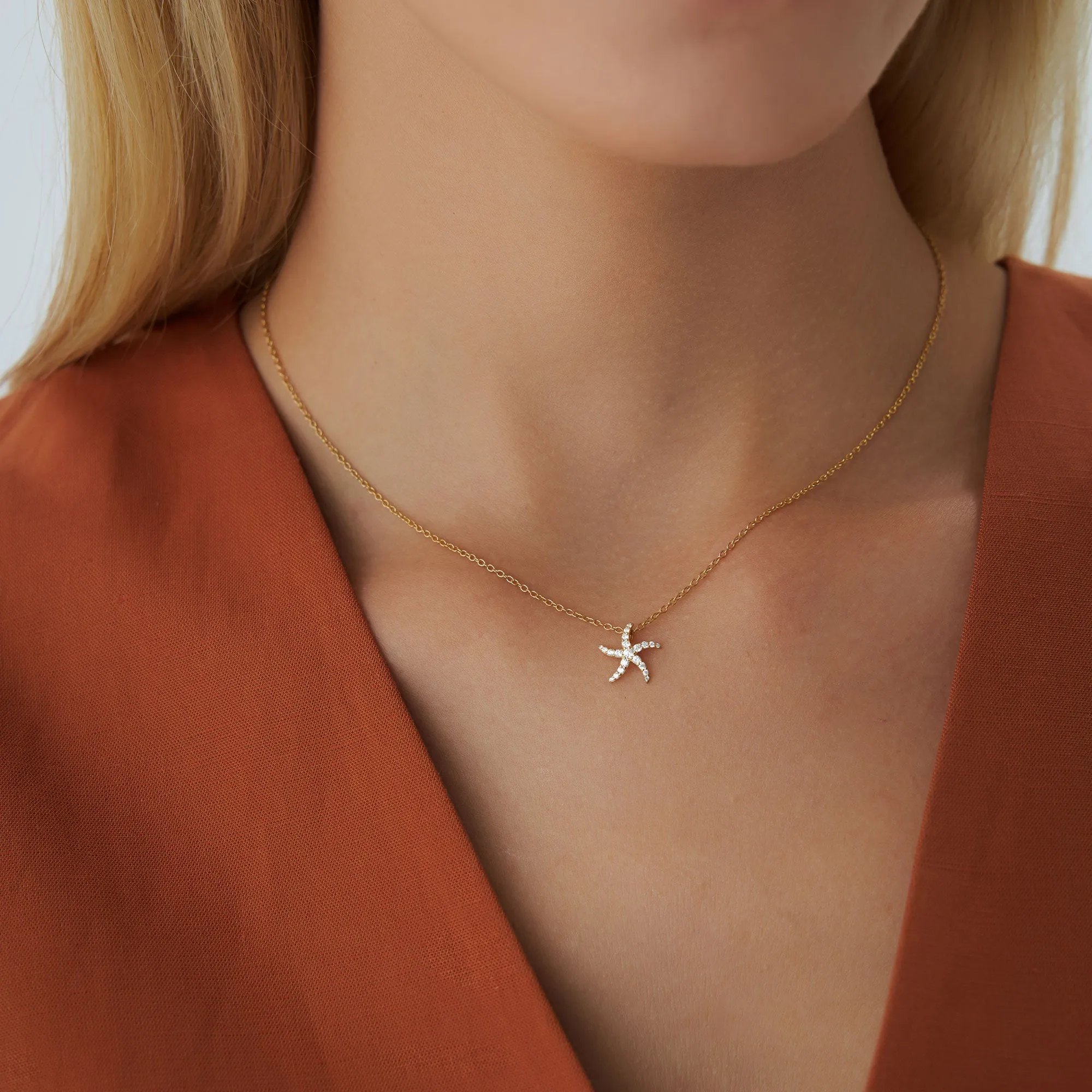 14k Gold Diamond Starfish Charm Pendant