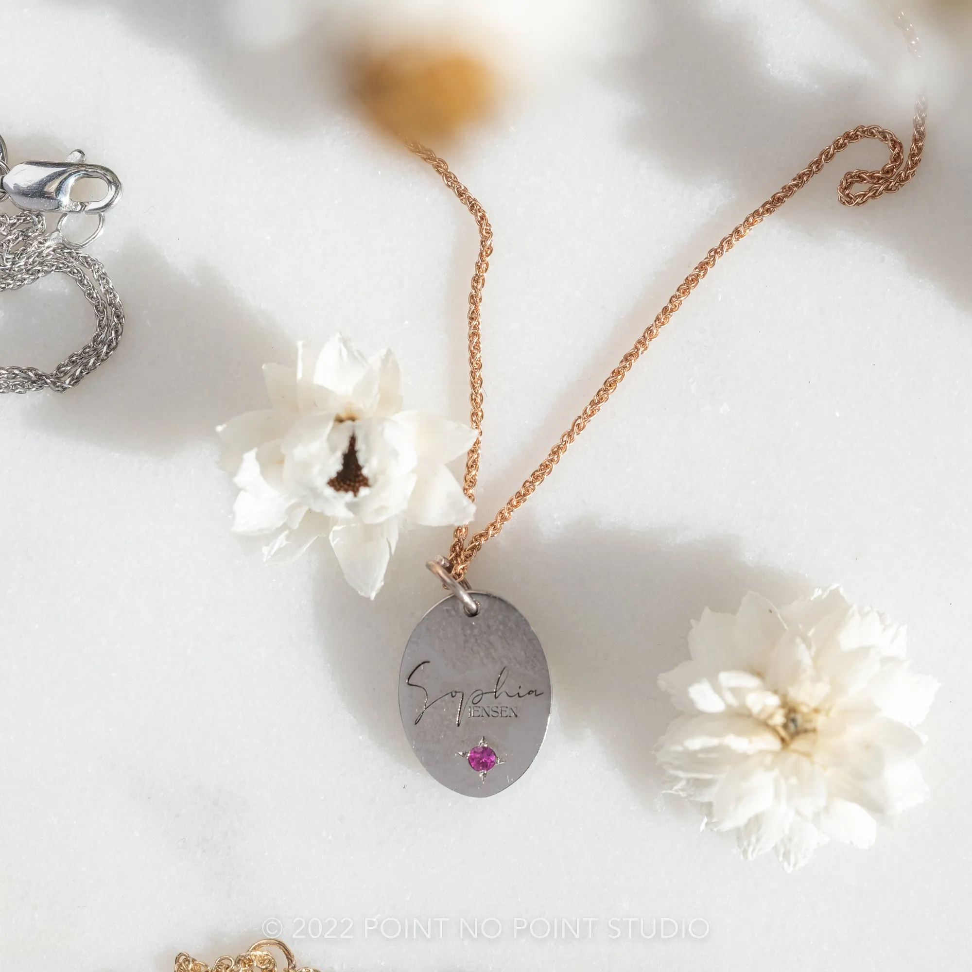 14k Gold Engraved Loa with Birthstone Small Oval Unique Charm