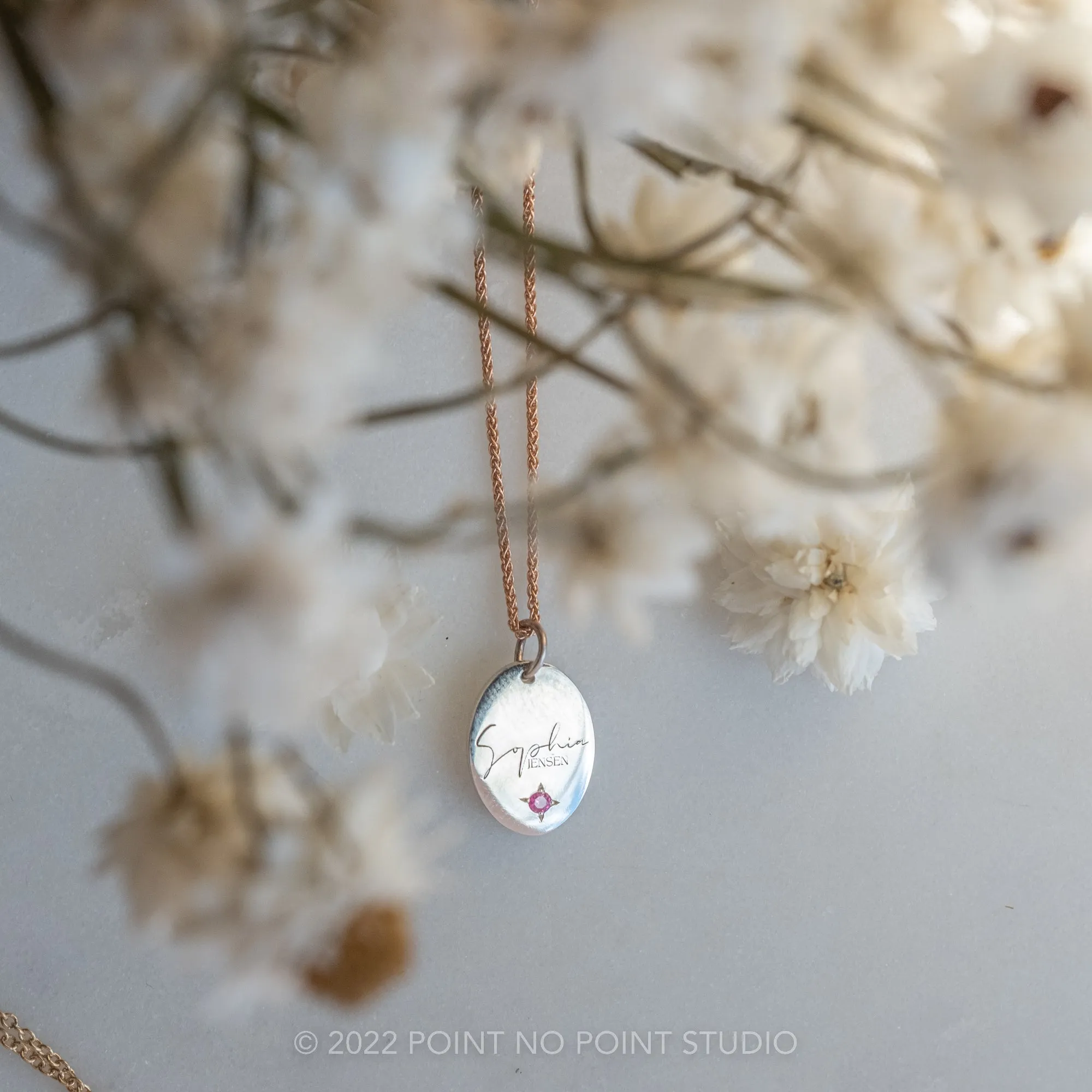14k Gold Engraved Loa with Birthstone Small Oval Unique Charm