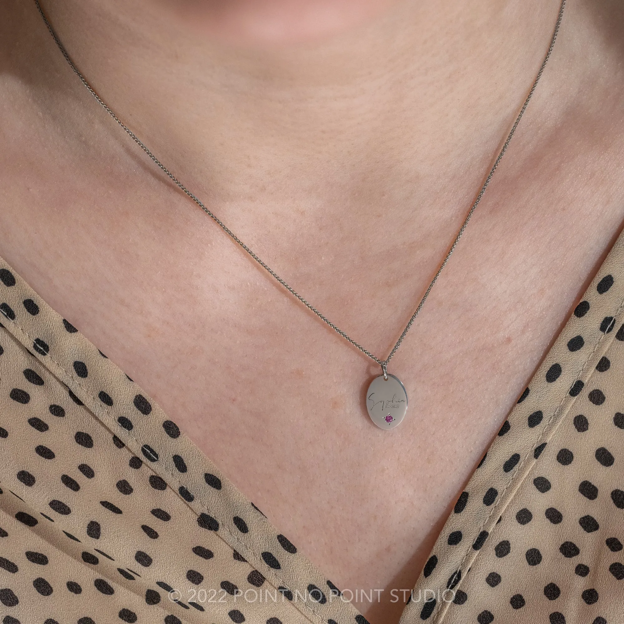 14k Gold Engraved Loa with Birthstone Small Oval Unique Charm